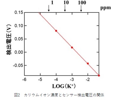 図2　カリウムイオン濃度とセンサー検出電圧の関係